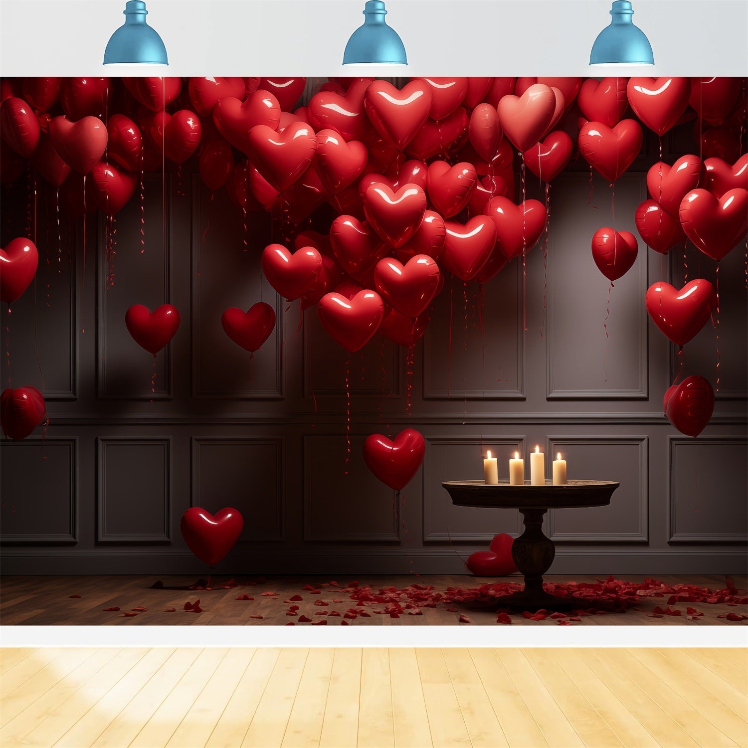 Valentine Backdrop Rotes Herz Luftballons Kerzenlicht Zimmer Backdrop BRP12-210