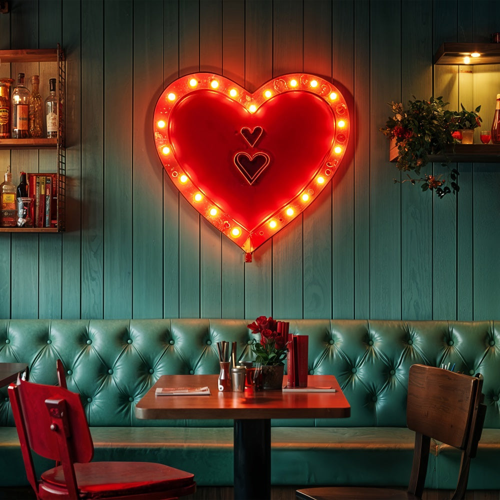 Valentine Theme Backdrop Vintage Cafe Neon Herz Hintergrund BRP12-226