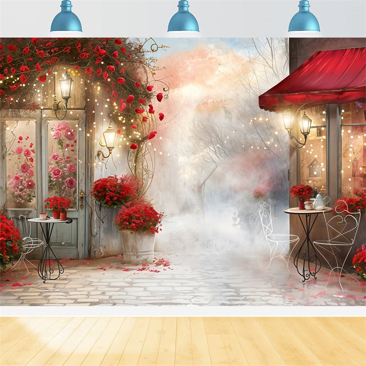 Valentine Backdrops Neblig Romantisch Valentine Garten Cafe Backdrop BRP12-234