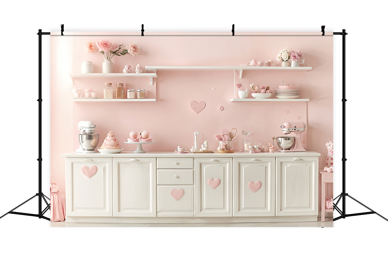 Valentinstag Backdrop Ideen Pastell Küche Rosa Herz Backdrop BRP12-241