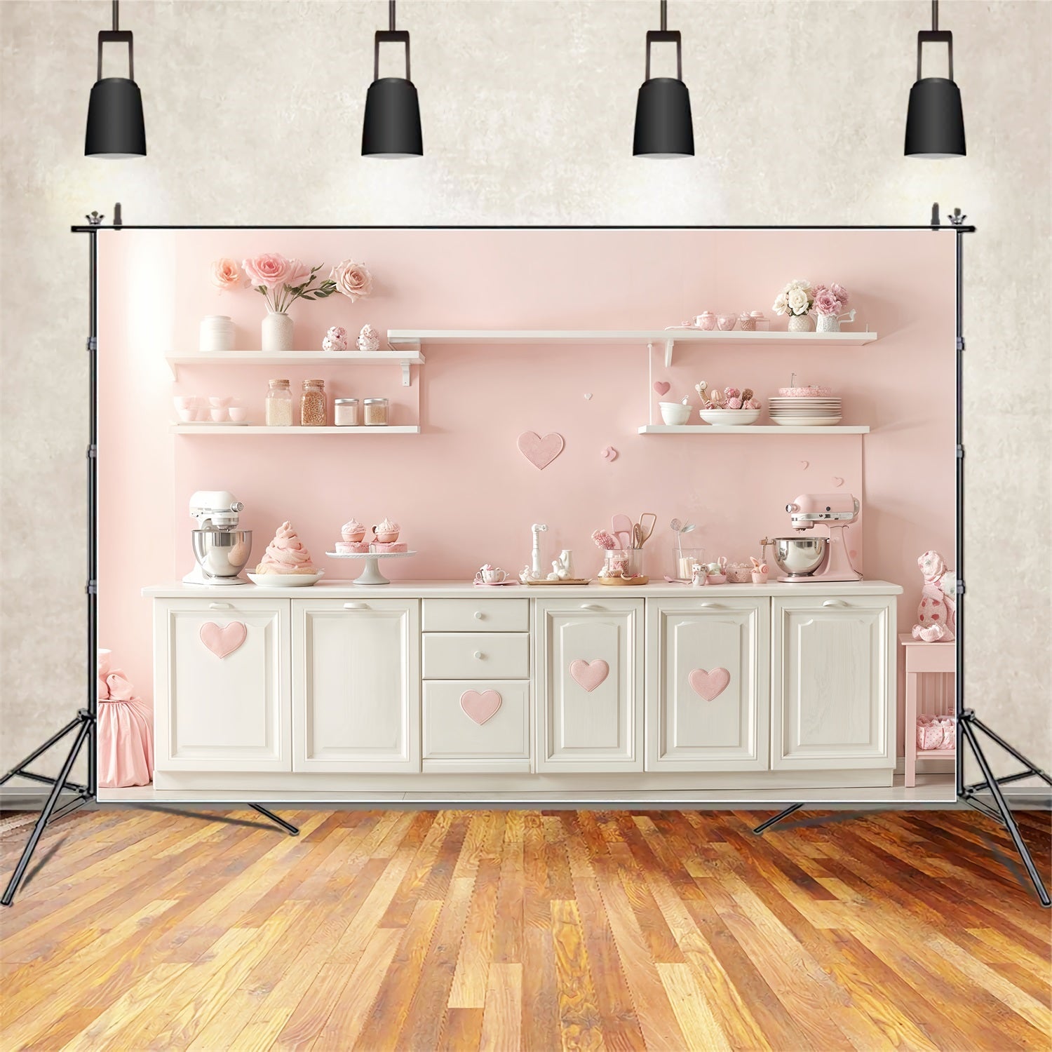 Valentinstag Backdrop Ideen Pastell Küche Rosa Herz Backdrop BRP12-241