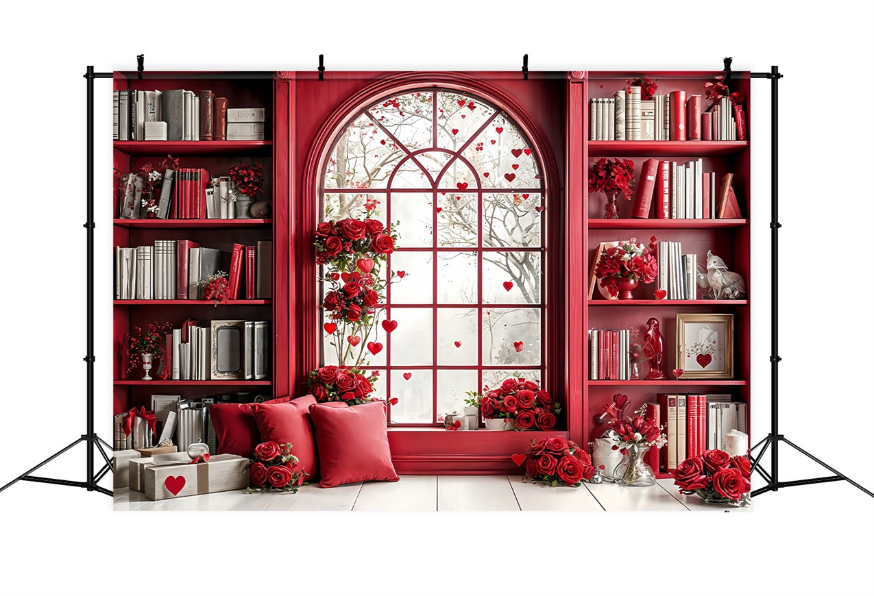 Valentinstag Fotokulisse Rot Thematische Bibliothek Fenster Rosen Hintergrund BRP12-242