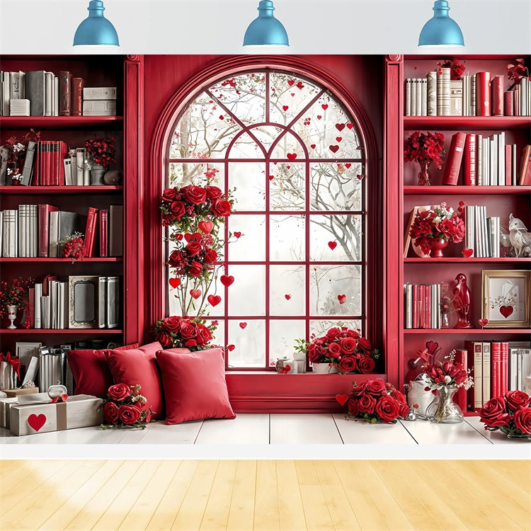 Valentinstag Fotokulisse Rot Thematische Bibliothek Fenster Rosen Hintergrund BRP12-242
