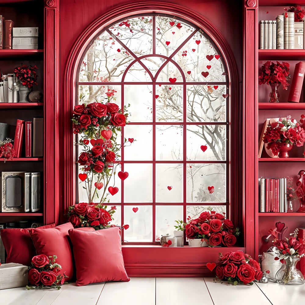 Valentinstag Fotokulisse Rot Thematische Bibliothek Fenster Rosen Hintergrund BRP12-242