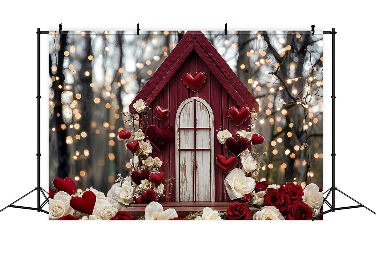 Valentinstag Herz Backdrop Rotes Landhaus Herz Rosen Backdrop BRP12-245