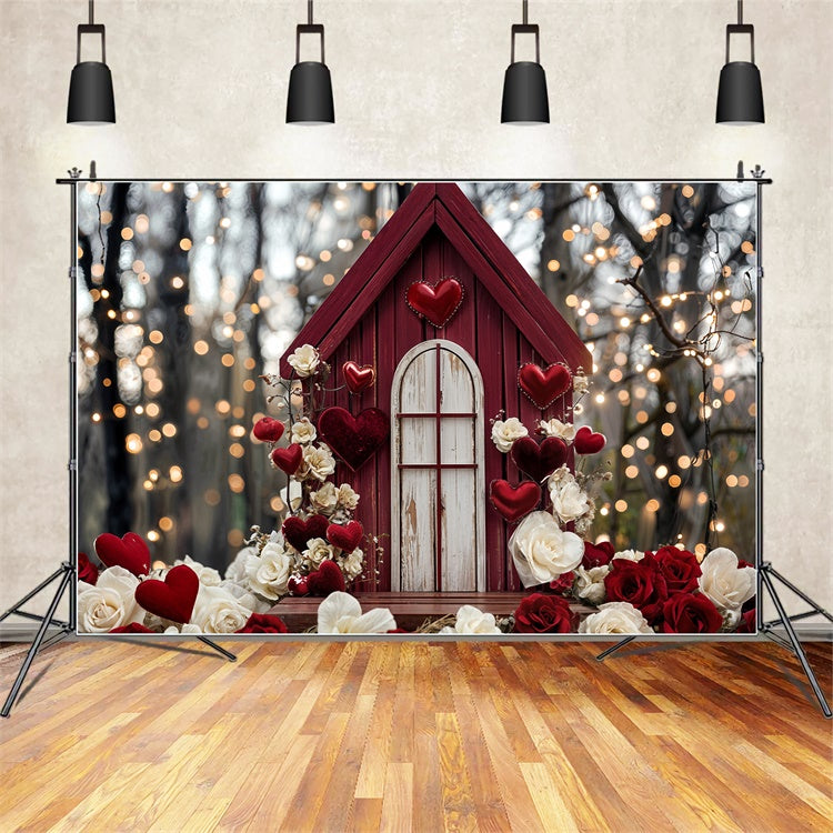 Valentinstag Herz Backdrop Rotes Landhaus Herz Rosen Backdrop BRP12-245