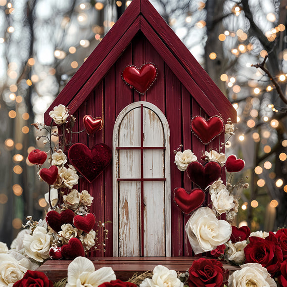 Valentinstag Herz Backdrop Rotes Landhaus Herz Rosen Backdrop BRP12-245