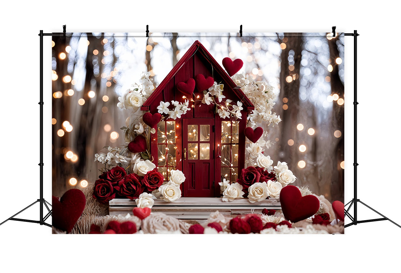 Valentinstag Party Backdrop Floral Rotes Haus Liebe-inspirierte Kulisse BRP12-246