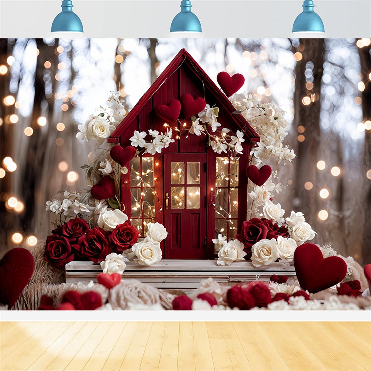 Valentinstag Party Backdrop Floral Rotes Haus Liebe-inspirierte Kulisse BRP12-246