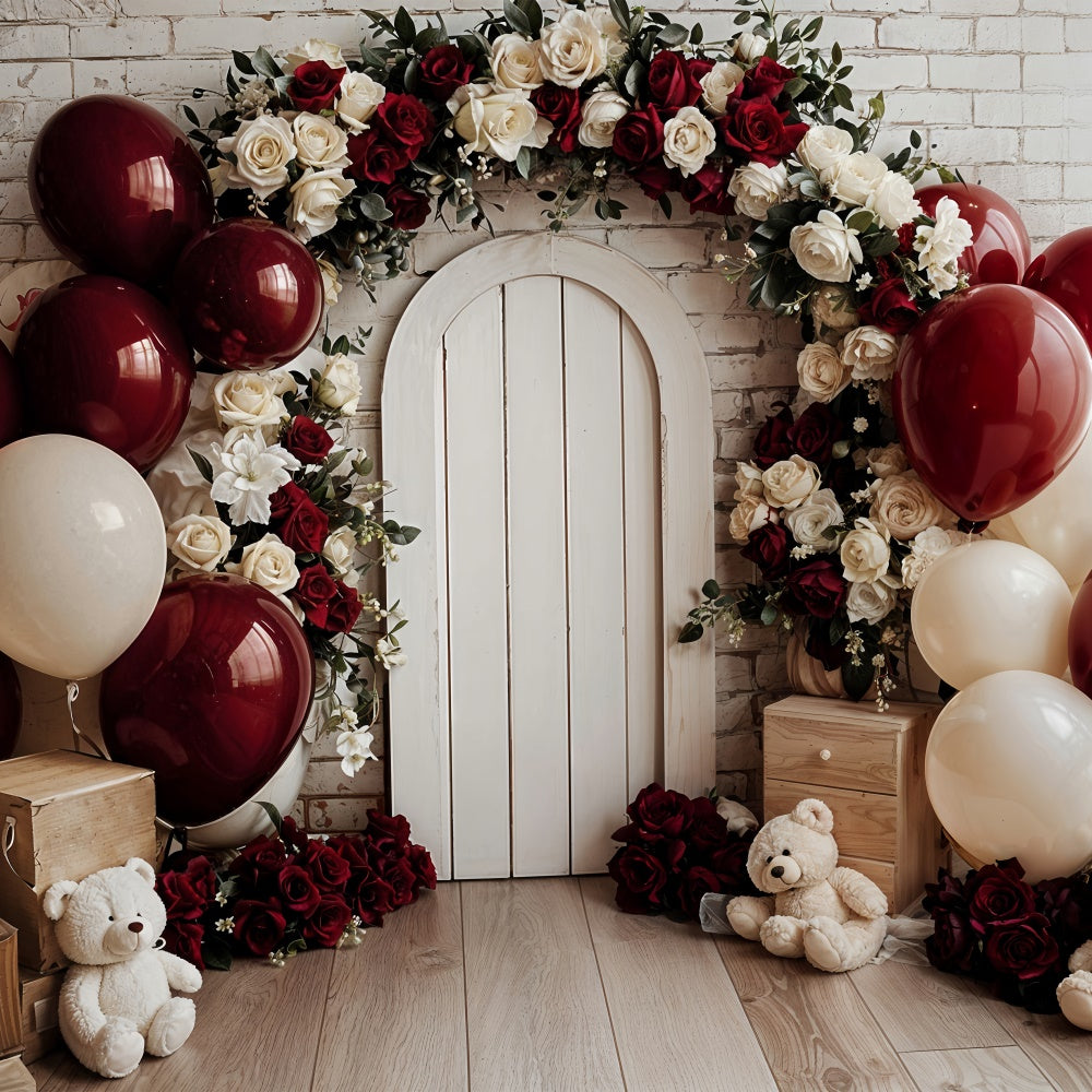 Backdrop Valentinstag Ballonbogen Floral Tür Hintergrund BRP12-250
