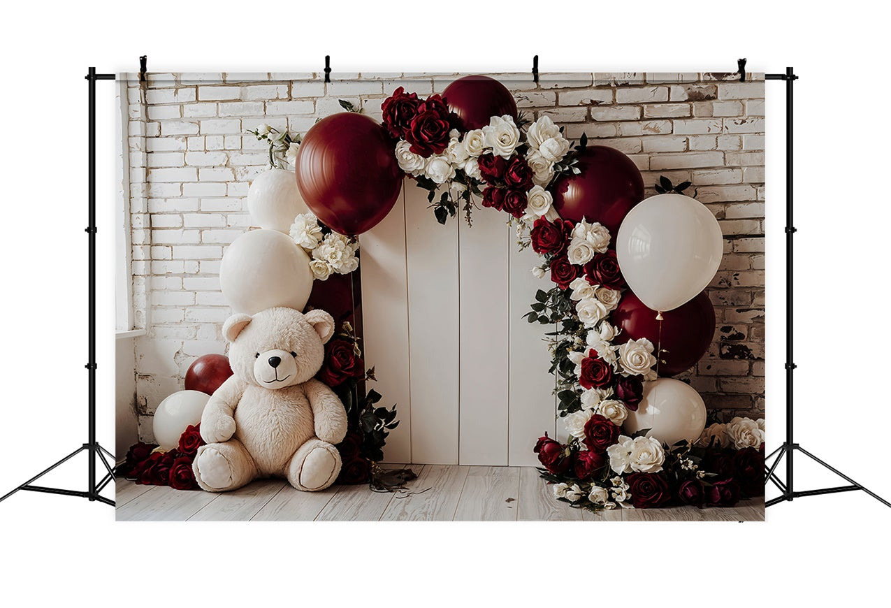 Backdrop Valentinstag Teddy Blumenbogen Luftballon Backdrop BRP12-251