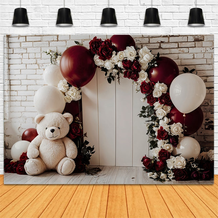 Backdrop Valentinstag Teddy Blumenbogen Luftballon Backdrop BRP12-251