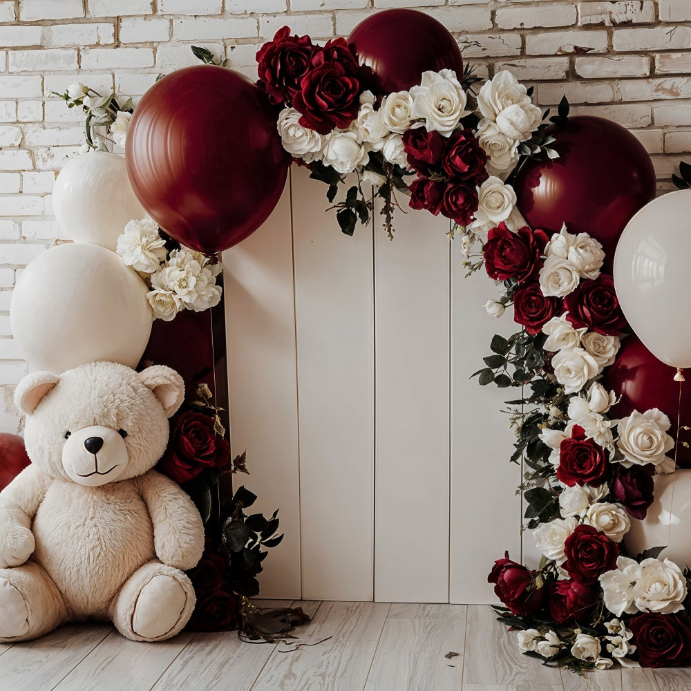 Backdrop Valentinstag Teddy Blumenbogen Luftballon Backdrop BRP12-251