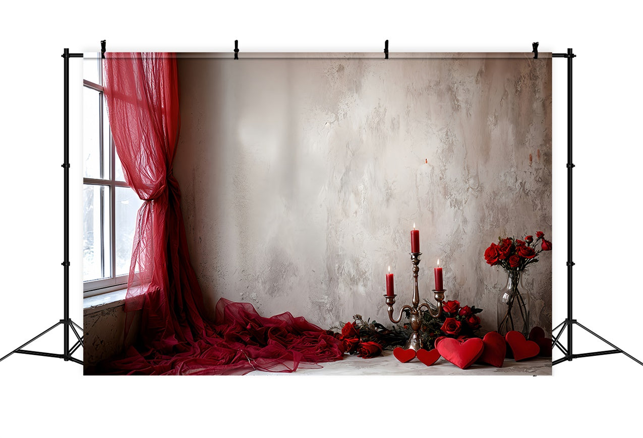 Valentine's Backdrops Rote Vorhänge Rosen Kerzenlicht Backdrop BRP12-253