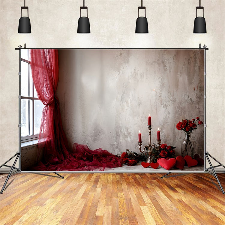 Valentine's Backdrops Rote Vorhänge Rosen Kerzenlicht Backdrop BRP12-253