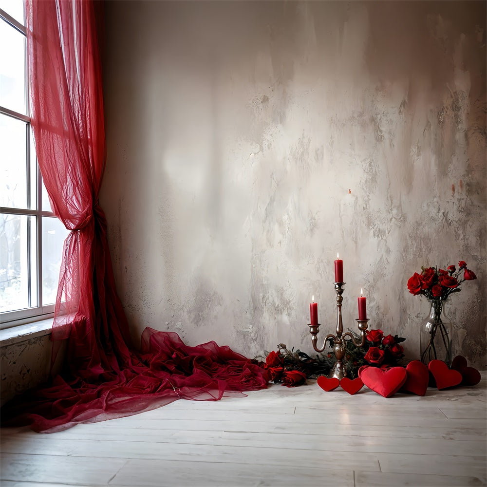 Valentine's Backdrops Rote Vorhänge Rosen Kerzenlicht Backdrop BRP12-253
