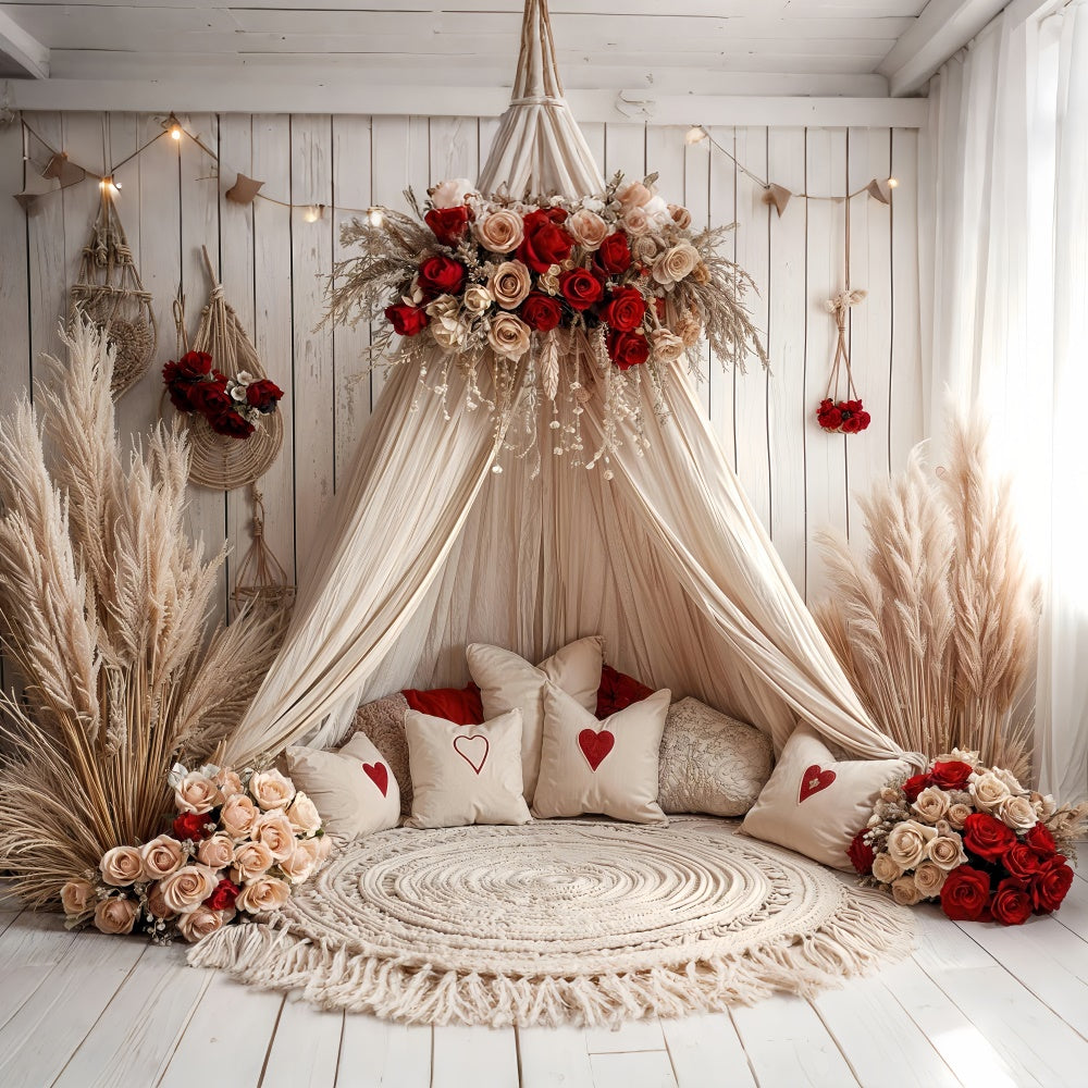 Valentinstag Fotohintergründe Boho Baldachin Rose Dekor Hintergrund BRP12-254