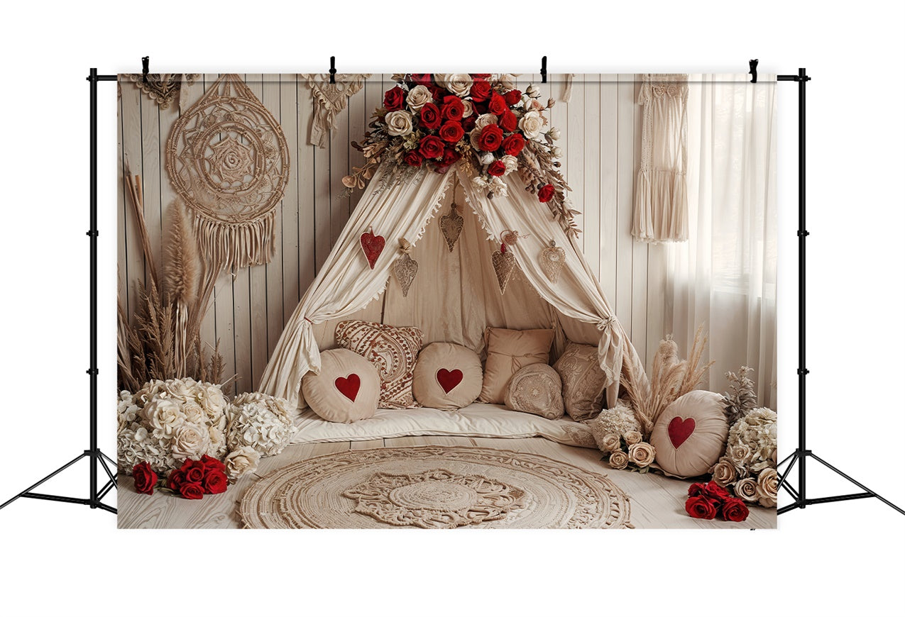 Valentinstag Fotohintergründe Boho Herz Rosen Zelt Hintergrund BRP12-255