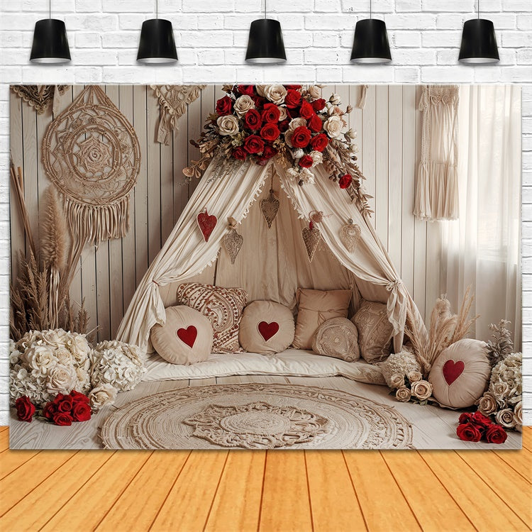Valentinstag Fotohintergründe Boho Herz Rosen Zelt Hintergrund BRP12-255