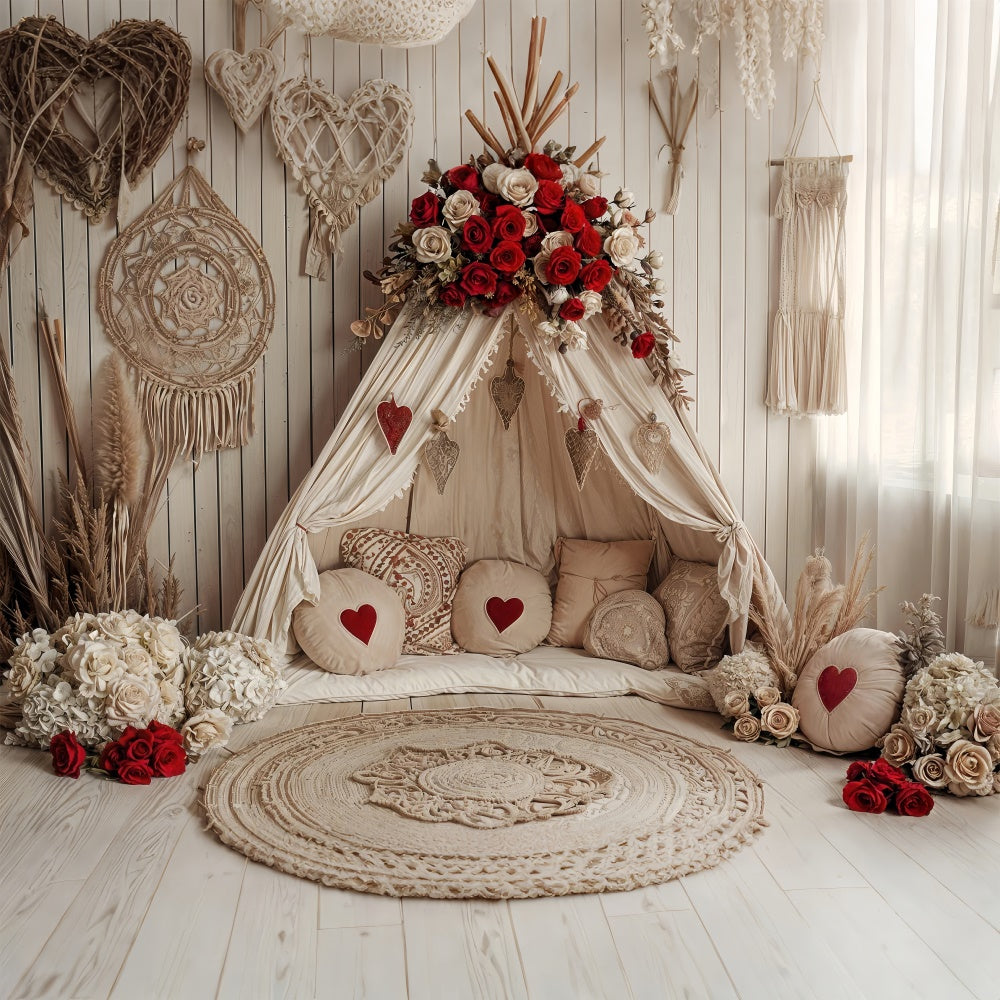 Valentinstag Fotohintergründe Boho Herz Rosen Zelt Hintergrund BRP12-255