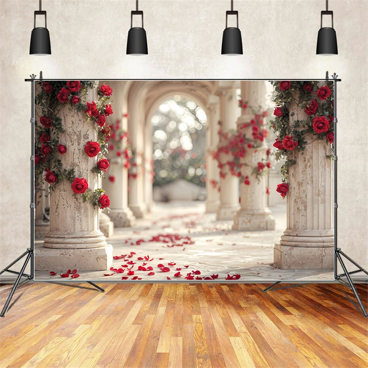 Valentinstag Backdrop Roter Rosenweg Marmorsäulen Backdrop BRP12-257