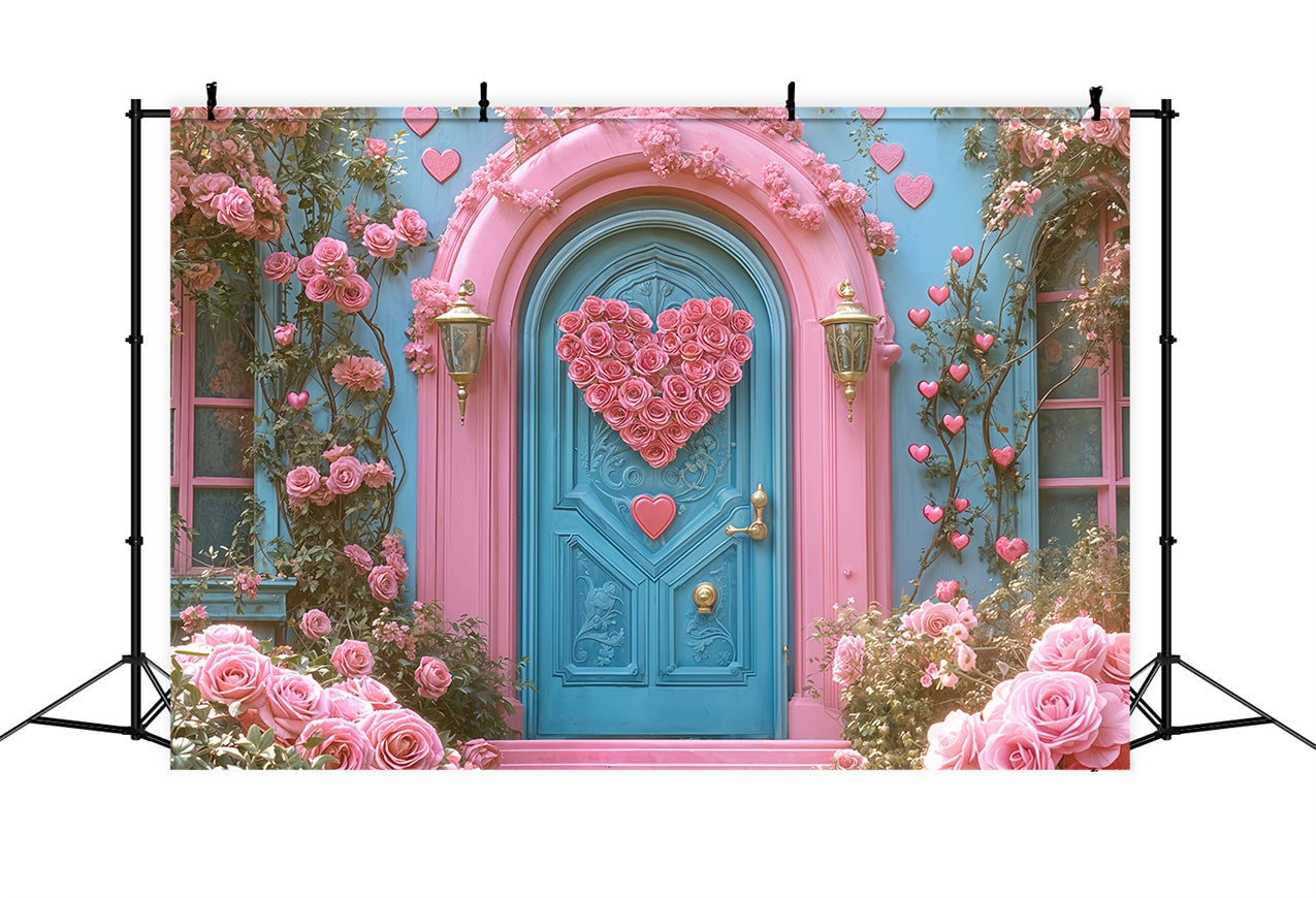 Valentinstag Backdrops Rosa Rose Herz Blaue Tür Backdrop BRP12-261