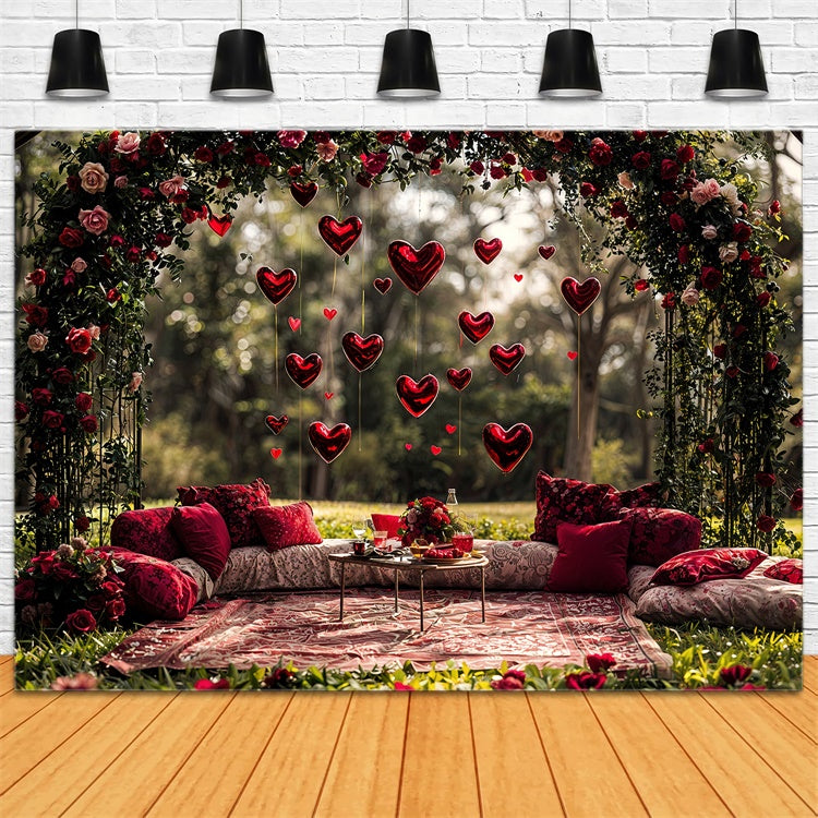 Valentinstag Backdrop Outdoor Kissen Rosen Herz Luftballons Backdrop BRP12-263