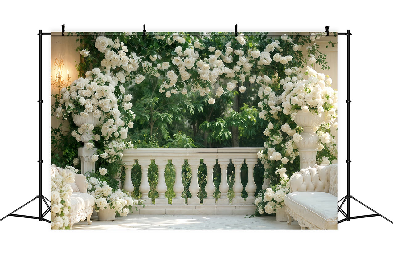 Valentine Backdrop Balkon Lush White Roses Backdrop BRP12-264