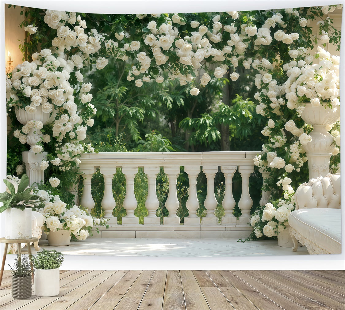 Valentine Backdrop Balkon Lush White Roses Backdrop BRP12-264