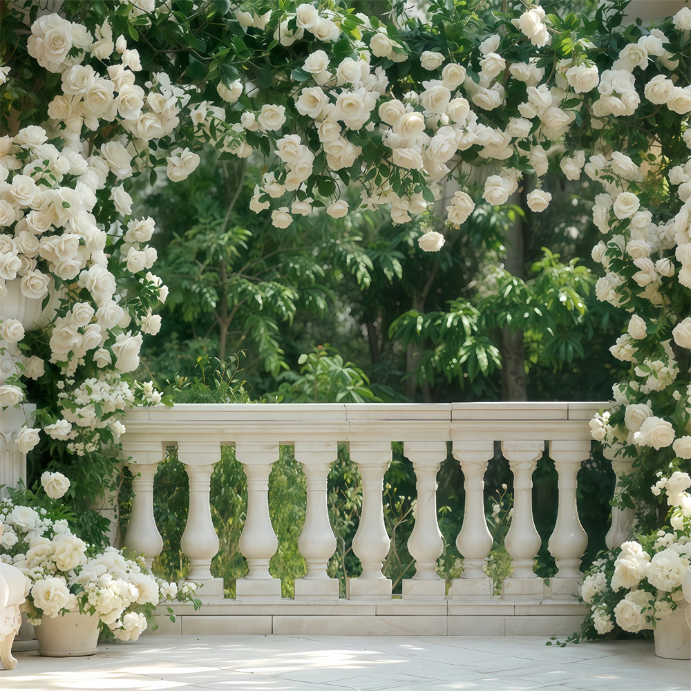 Valentine Backdrop Balkon Lush White Roses Backdrop BRP12-264