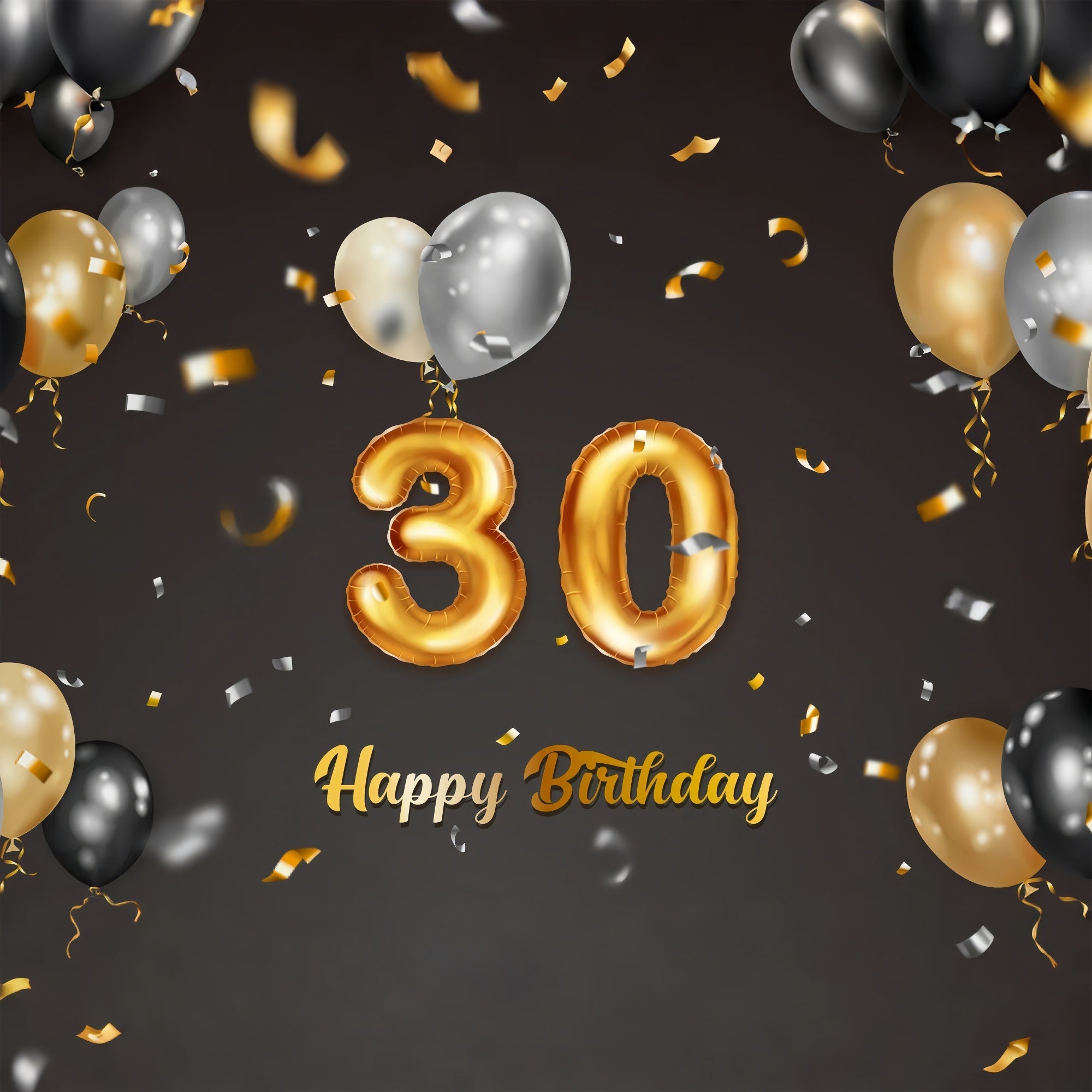 30. Geburtstag Fotohintergrund Klassisch Schwarz Gold Luftballons Backdrop BRP12-268