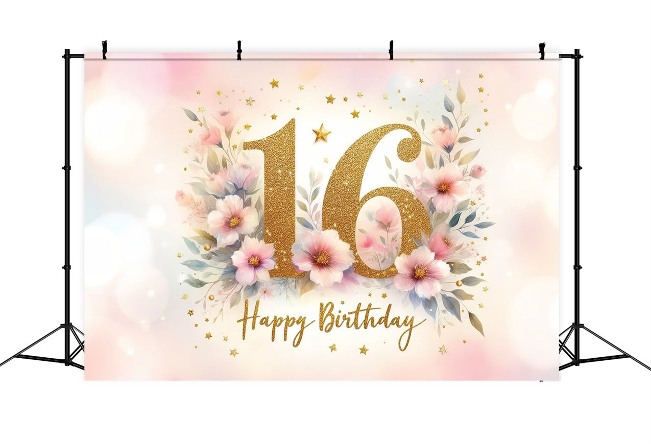 Geburtstag Backdrops Rosa Gold Floral Sweet 16 Party Backdrop BRP12-288