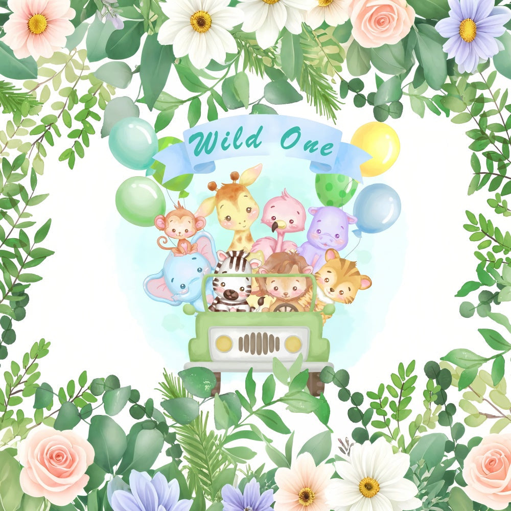 Benutzerdefinierte Geburtstag Backdrop Wild One Safari Tiere Ballon Backdrop BRP12-302