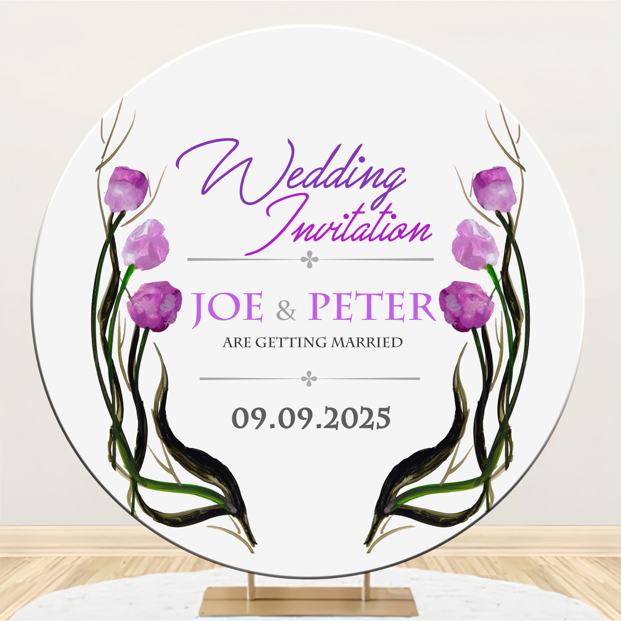Personalisierte Fotokulisse Hochzeit Lila Blüte Kreisförmige Kulisse BRP12-326
