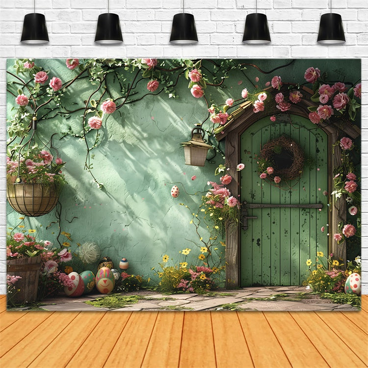Backdrop mit Blumen Grüner Türkranz Backdrop BRP12-557