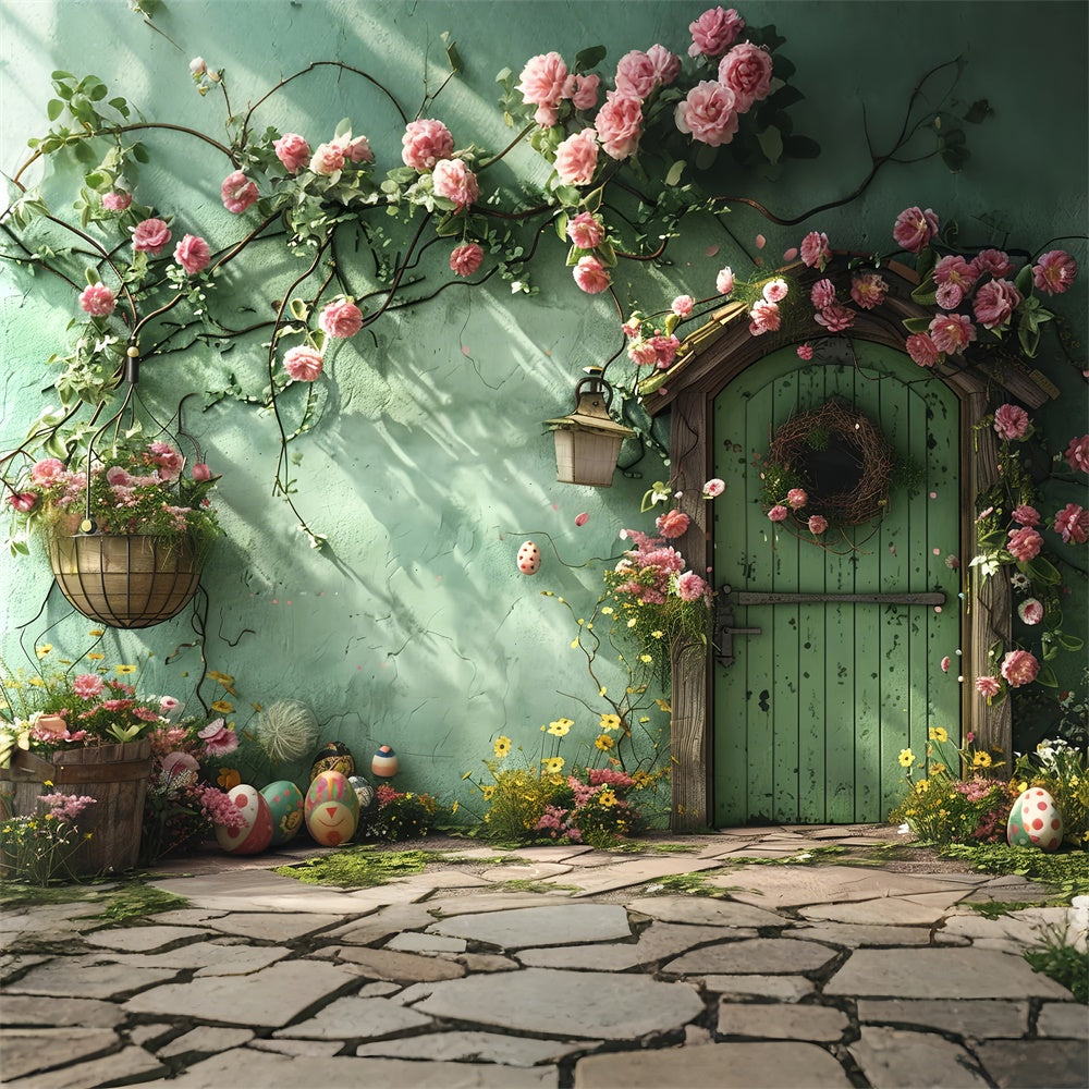Backdrop mit Blumen Grüner Türkranz Backdrop BRP12-557