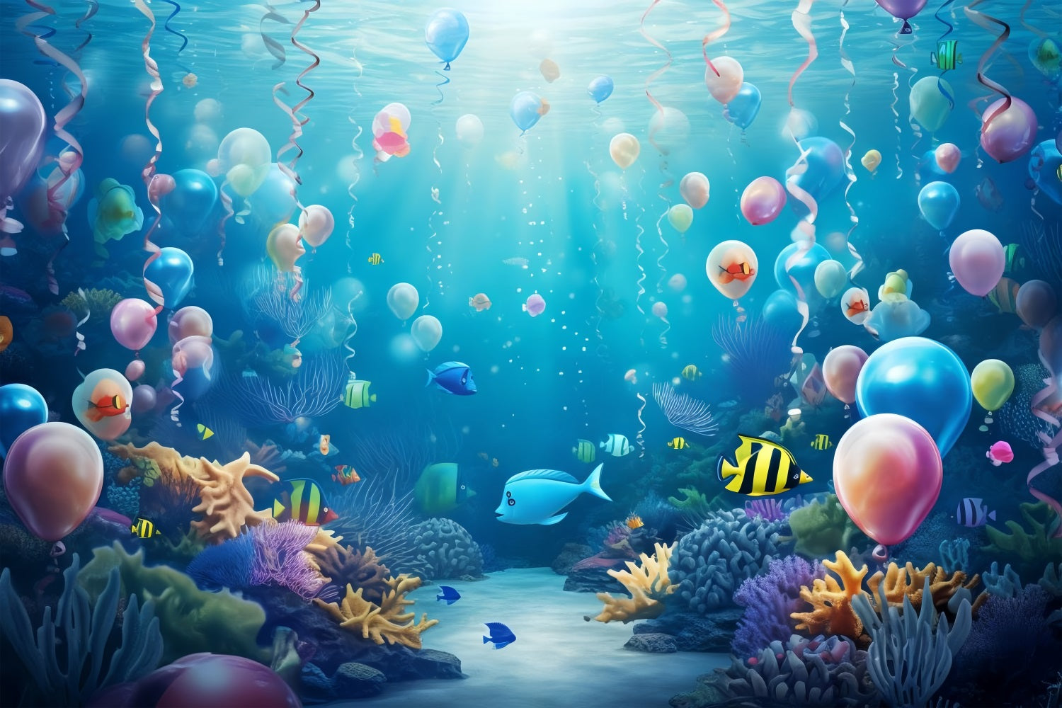 Backdrop Meerjungfrau Bunte Ballon Paradies Wasserpflanzen Backdrop BRP12-56