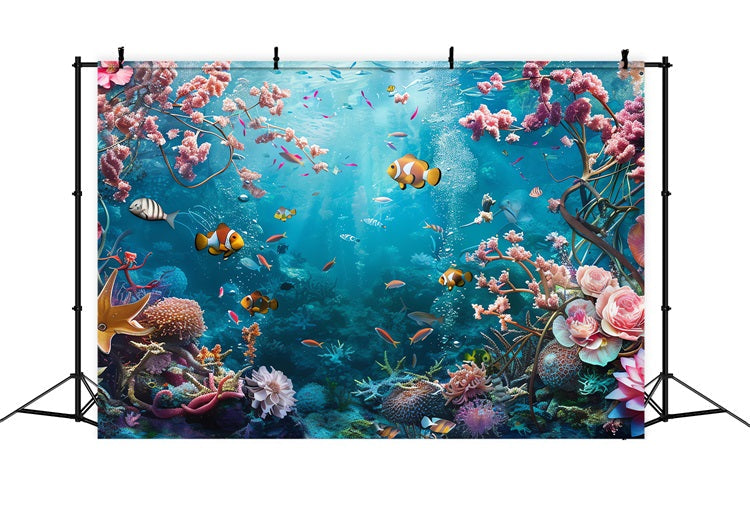 Meerjungfrau Backdrop Helle Korallenriff Exotische Fische Backdrop BRP12-63