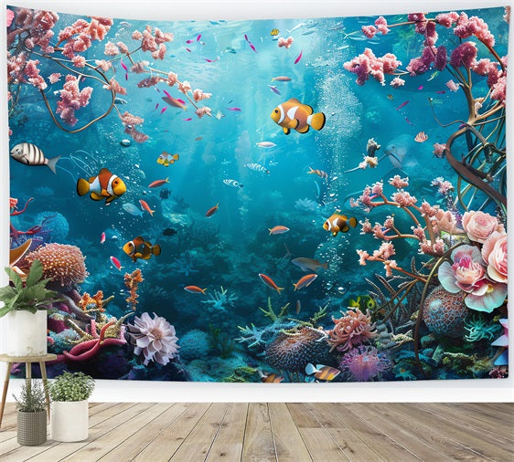 Meerjungfrau Backdrop Helle Korallenriff Exotische Fische Backdrop BRP12-63