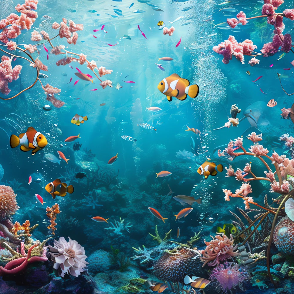 Meerjungfrau Backdrop Helle Korallenriff Exotische Fische Backdrop BRP12-63