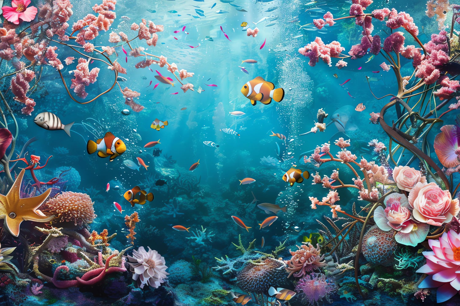 Meerjungfrau Backdrop Helle Korallenriff Exotische Fische Backdrop BRP12-63