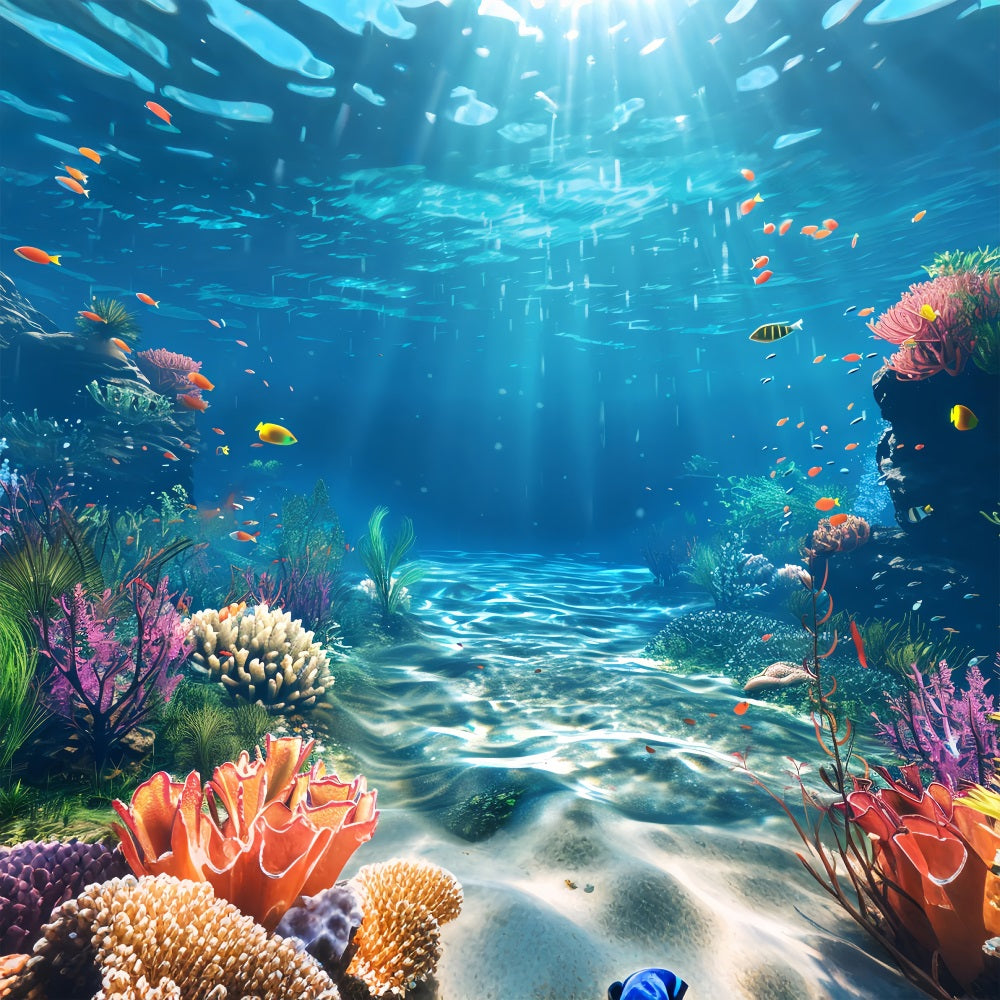 Meerjungfrau Backdrops Bunte Korallenriff Fische Schwimmen Backdrop BRP12-64