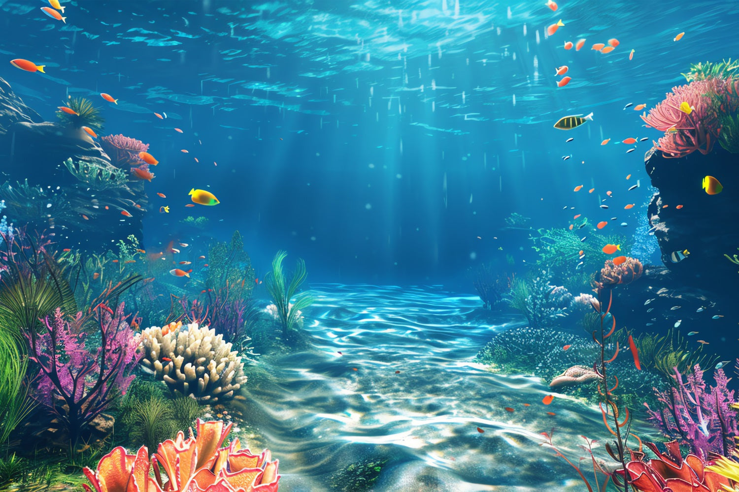 Meerjungfrau Backdrops Bunte Korallenriff Fische Schwimmen Backdrop BRP12-64