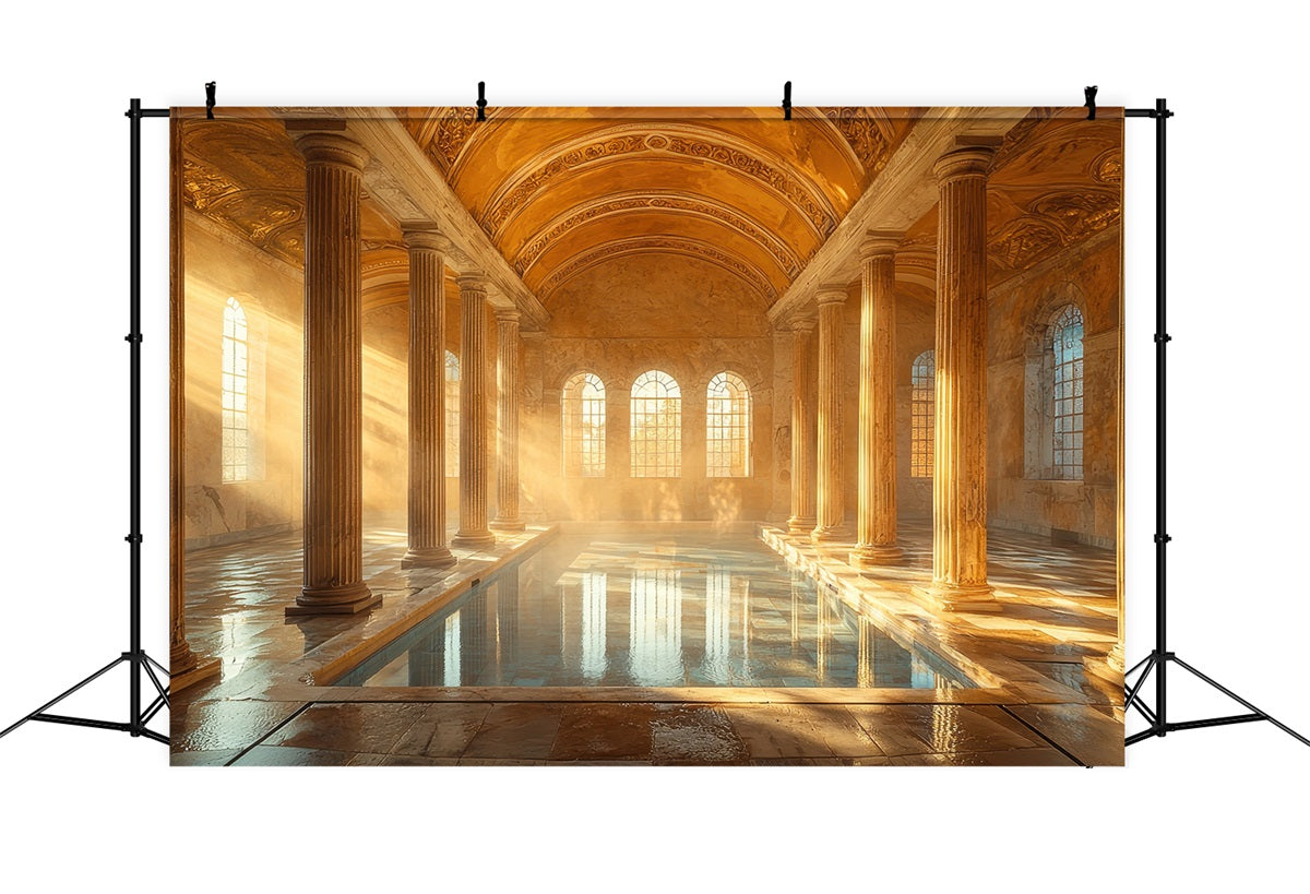Architektur-Hintergrundkulisse Sonnendurchfluteter Innenpool Marmor-Hintergrundkulisse BRP12-646