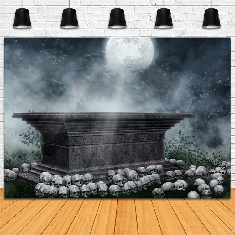 Sarg Backdrop Unheimlicher Sarg Nebel Totenkopf Szene Backdrop BRP12-693