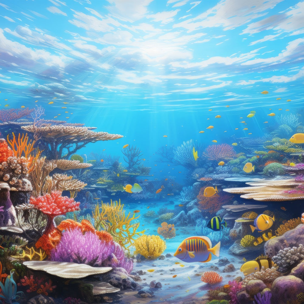 Meerjungfrau Backdrop Hintergrund Bunte Koralle Tropische Fische Backdrop BRP12-70