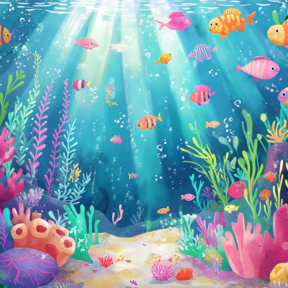 Kleine Meerjungfrau Backdrops Bunte Fische Wasserpflanzen Backdrop BRP12-71