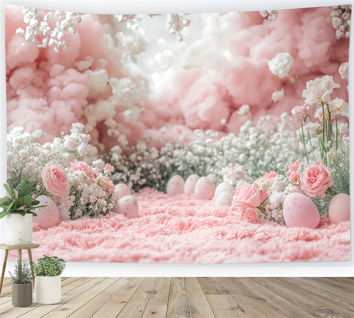 Ostern Fotohintergrund Rosa Wolkenblüten Ei Hintergrund BRP12-747