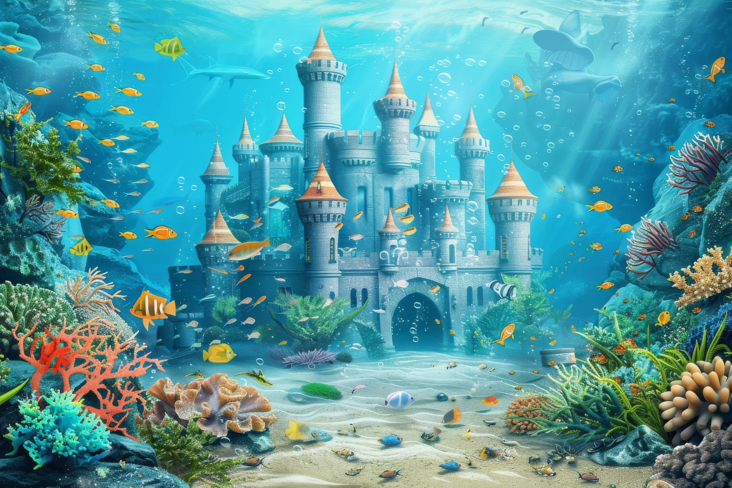 Meerjungfrau Backdrop Diy Majestätische Unterwasser Schloss Fisch Backdrop BRP12-75