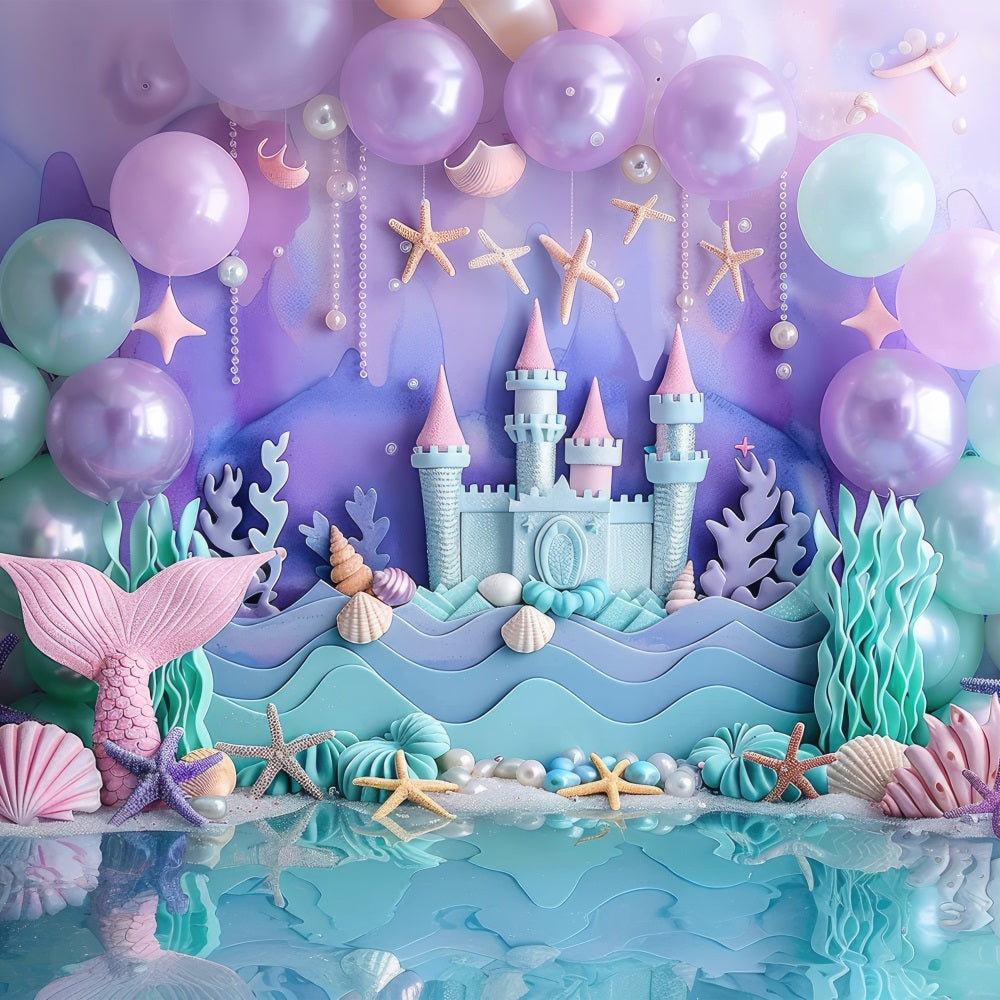 Meerjungfrau Backdrops Lila Ballon Schloss Party Backdrop BRP12-78